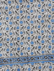 Naaz White Blue Grey Hand Block Printed Dress With Stand Collar And Gathers -  DS32F001