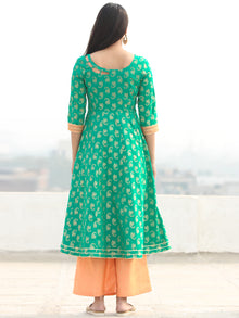 Pakiza - Green Gold Printed Kurta Chanderi Palazzo Set With Dupatta - SS02FYYY