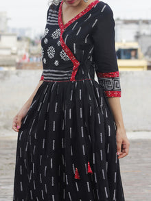 Naaz Afna - Black Ivory Grey  Maroon Hand Block Printed Angrakha Dress With Gathers -  DS19F001