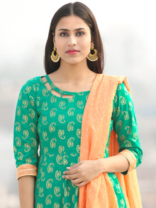 Pakiza - Green Gold Printed Kurta Chanderi Palazzo Set With Dupatta - SS02FYYY