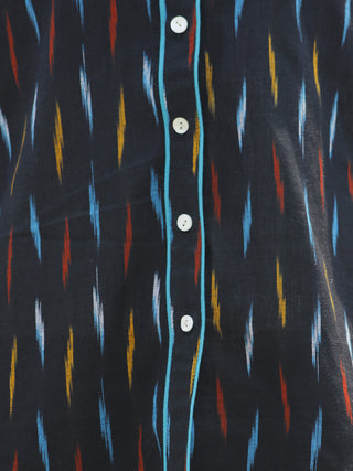 Black Blue Mustard Red Hand Woven Ikat Shirt  - T17F725