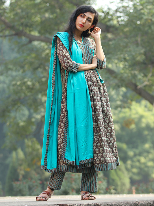 Ajrakh Guldasta - Angrakha Kurta Set With Dupatta - SS01F1869