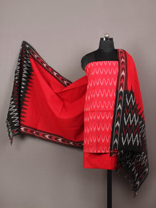 Red Black White Ikat Handwoven Cotton Suit Fabric Set of 3 - S1002038
