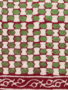 White Maroon Green Hand Block Printed Cotton Suit-Salwar Fabric With Chiffon Dupatta (Set of 3) - SU01HB361
