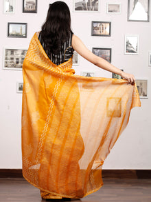 Golden Yellow Ivory Chanderi Silk Hand Block Printed Saree With Zari Border - S031703188