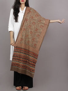 Brown Beige Maroon Black Mughal Nakashi Ajrakh Hand Block Printed Cotton Stole - S63170148