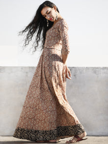 Red Ivory Black Hand Blocked Cotton Long Dress With Tie-Up Back Waist  - D162F1084