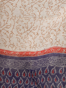 Indigo Beige White Red Hand Block Printed Cotton Suit-Salwar Fabric With Chiffon Dupatta (Set of 3) - SU01HB362