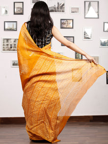 Golden Yellow Ivory Chanderi Silk Hand Block Printed Saree With Zari Border - S031703189