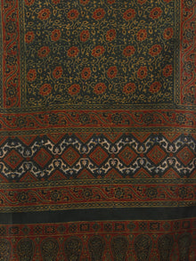 Dark Green Maroon Black Mughal Nakashi Ajrakh Hand Block Printed Cotton Stole - S63170149