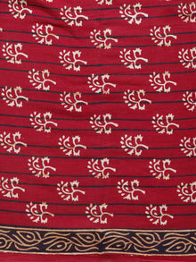 Cherry Red Beige Black Hand Block Printed Cotton Suit-Salwar Fabric With Chiffon Dupatta (Set of 3) - SU01HB363