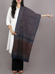 Indigo Maroon Ivory Black Mughal Nakashi Ajrakh Hand Block Printed Cotton Stole - S63170151