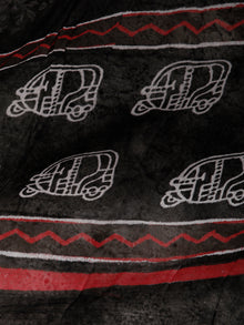 Black White Red Hand Block Printed Cotton Suit-Salwar Fabric With Chiffon Dupatta (Set of 3) - SU01HB365