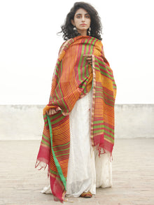 Red Yellow Green Chanderi Hand Black Printed & Hand Painted Dupatta - D04170250