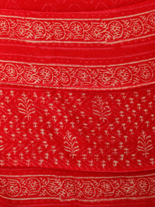Red Beige Hand Block Printed Cotton Suit-Salwar Fabric With Chiffon Dupatta (Set of 3) - SU01HB366