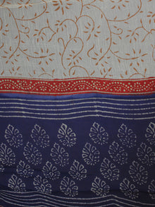 Indigo Ivory Beige Red Hand Block Printed Cotton Suit-Salwar Fabric With Chiffon Dupatta - S1628156