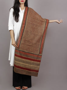 Brown Beige Maroon Black Mughal Nakashi Ajrakh Hand Block Printed Cotton Stole - S63170154