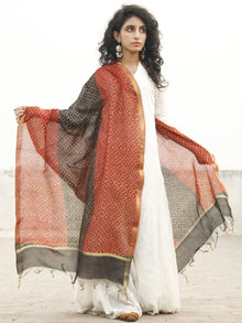 Maroon Black Chanderi Hand Black Printed & Hand Painted Dupatta - D04170252