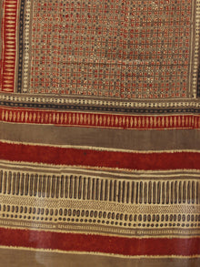 Brown Beige Maroon Black Mughal Nakashi Ajrakh Hand Block Printed Cotton Stole - S63170154