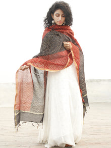 Maroon Black Chanderi Hand Black Printed & Hand Painted Dupatta - D04170252