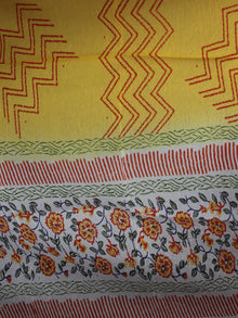Ivory Yellow Orange Hand Block Printed Cotton Suit-Salwar Fabric With Chiffon Dupatta - S1628159