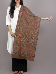 Brown Beige Maroon Black Mughal Nakashi Ajrakh Hand Block Printed Cotton Stole - S63170156