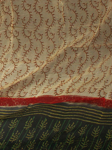 Green Yellow Beige Hand Block Printed Cotton Suit-Salwar Fabric With Chiffon Dupatta - S1628160