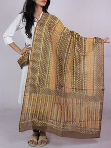 Brown Mustard Ivory Chanderi Hand Black Printed Dupatta - D04170118