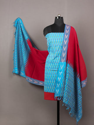 Azure Red White Yellow Ikat Handwoven Cotton Suit Fabric Set of 3 - S1002005