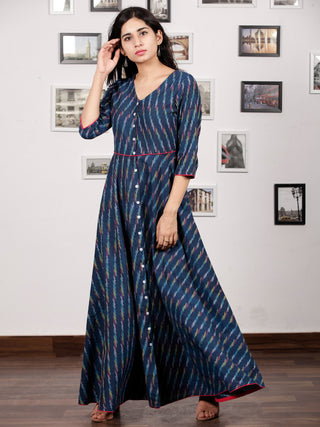 Indigo White Light Blue Long Handwoven Ikat Dress  - D314F1455