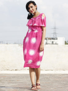 Naaz Dark Pink White Hand Tie Dye Dress With Elasticated Waist And Cold Shoulders - DS27F001