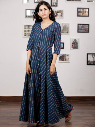 Indigo White Light Blue Long Handwoven Ikat Dress  - D314F1455