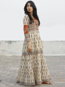 Naaz Beige Mustard Maroon Black Hand Block Printed Tier Dress  -  DS33F001