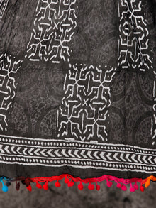 Blue Orange Black White Hand Block Printed Cotton Suit-Salwar Fabric With Chiffon Dupatta (Set of 3) - SU01HB327