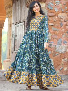 Mughal Inheritance - Hand Block Printed Long Cotton Tier Flared Dress - D139F1729