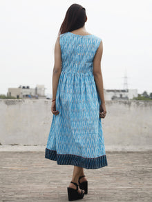 Turquoise Ivory Handwoven Ikat  Sleeveless Dress With Side Pockets-  D68F911