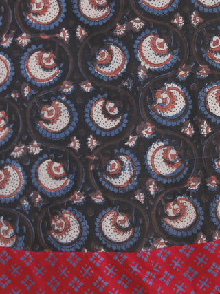 Black Maroon Ivory Indigo Hand Blocked Long Tie-Up Back Waist Dress - D162F985