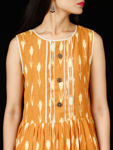 Mustard Ivory Long Handwoven Double Ikat Dress With Side Pockets - D28F1569