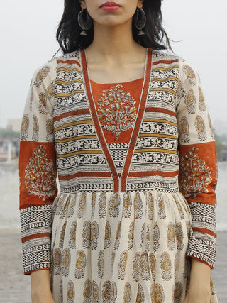 Naaz Beige Mustard Maroon Black Hand Block Printed Tier Dress  -  DS33F001