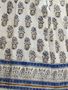 Naaz Aiyla - Ivory Indigo Mustard Black Hand Block Printed Long Cotton Angrakha Dress with Gathers & Lining- DS11F002