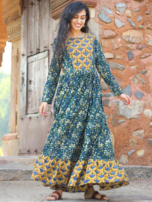 Mughal Inheritance - Hand Block Printed Long Cotton Tier Flared Dress - D139F1729