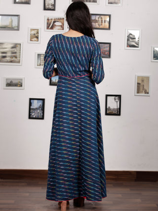 Indigo White Light Blue Long Handwoven Ikat Dress  - D314F1455