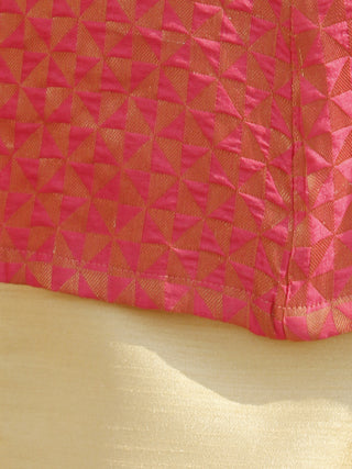 Coral Golden Brocade Princess Line Kurta With Front Slit - 125F001