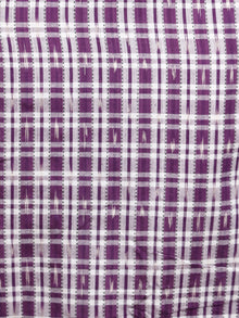 Purple White Hand Woven Ikat Cotton Middi Dress With Elastic Waist  - D271F1261