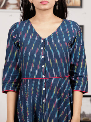 Indigo White Light Blue Long Handwoven Ikat Dress  - D314F1455