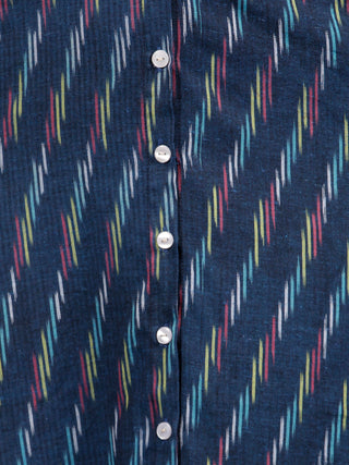 Indigo White Light Blue Long Handwoven Ikat Dress  - D314F1455