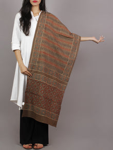 Brown Beige Maroon Black Mughal Nakashi Ajrakh Hand Block Printed Cotton Stole - S63170157