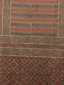 Brown Beige Maroon Black Mughal Nakashi Ajrakh Hand Block Printed Cotton Stole - S63170157
