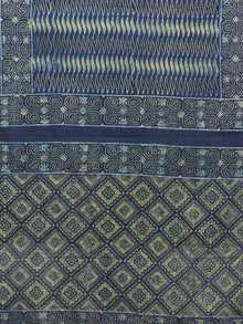 Indigo White Black Yellow Mughal Nakashi Ajrakh Hand Block Printed Cotton Stole - S63170158