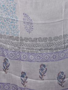 White Blue Purple Hand Block Printed Cotton Suit-Salwar Fabric With Chiffon Dupatta (Set of 3) - SU01HB372